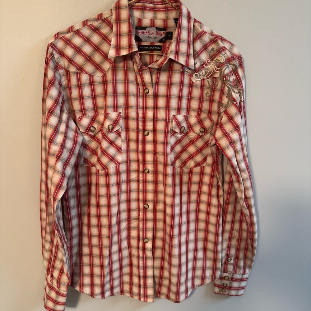 BROOKS & DUNN by PANHANDLE SLIM Women's VINTAGE Plaid Western Shirt SMALL